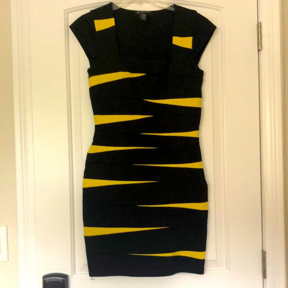 INC petite black and yellow cocktail dress size 6P